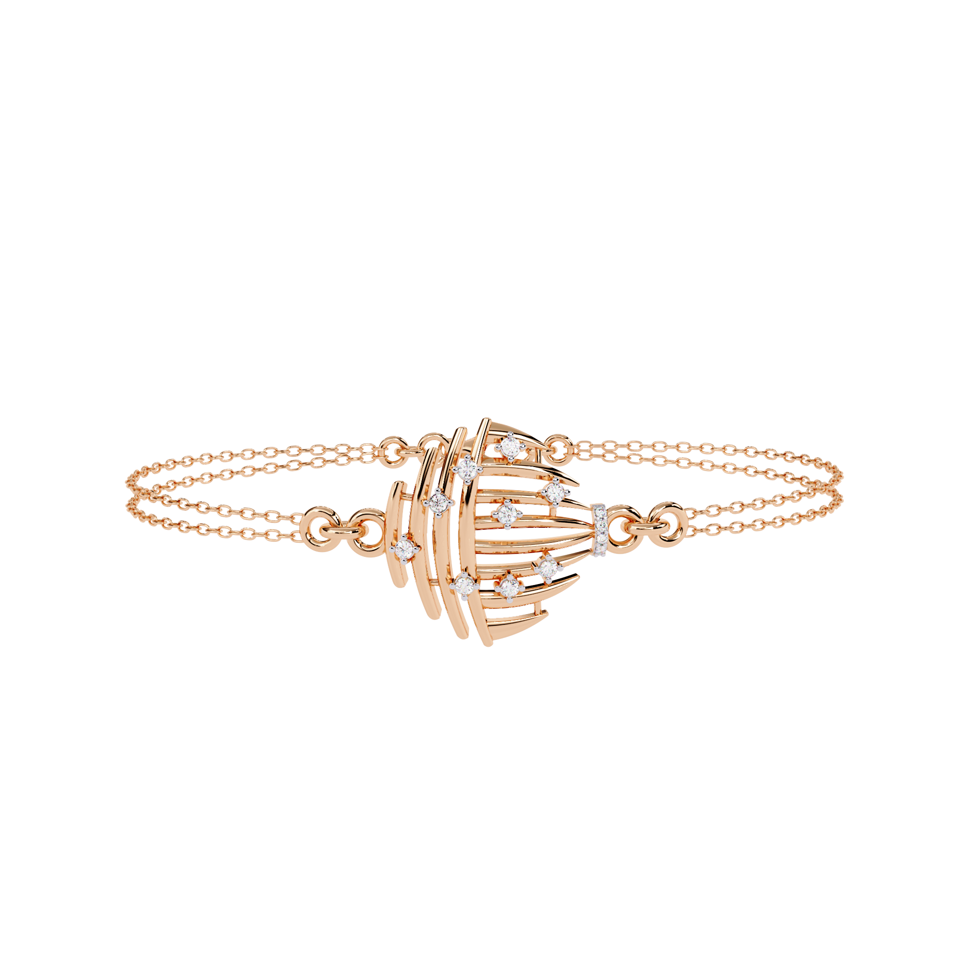 Celestial Cage – Diamond Bracelet with Double Chain Design