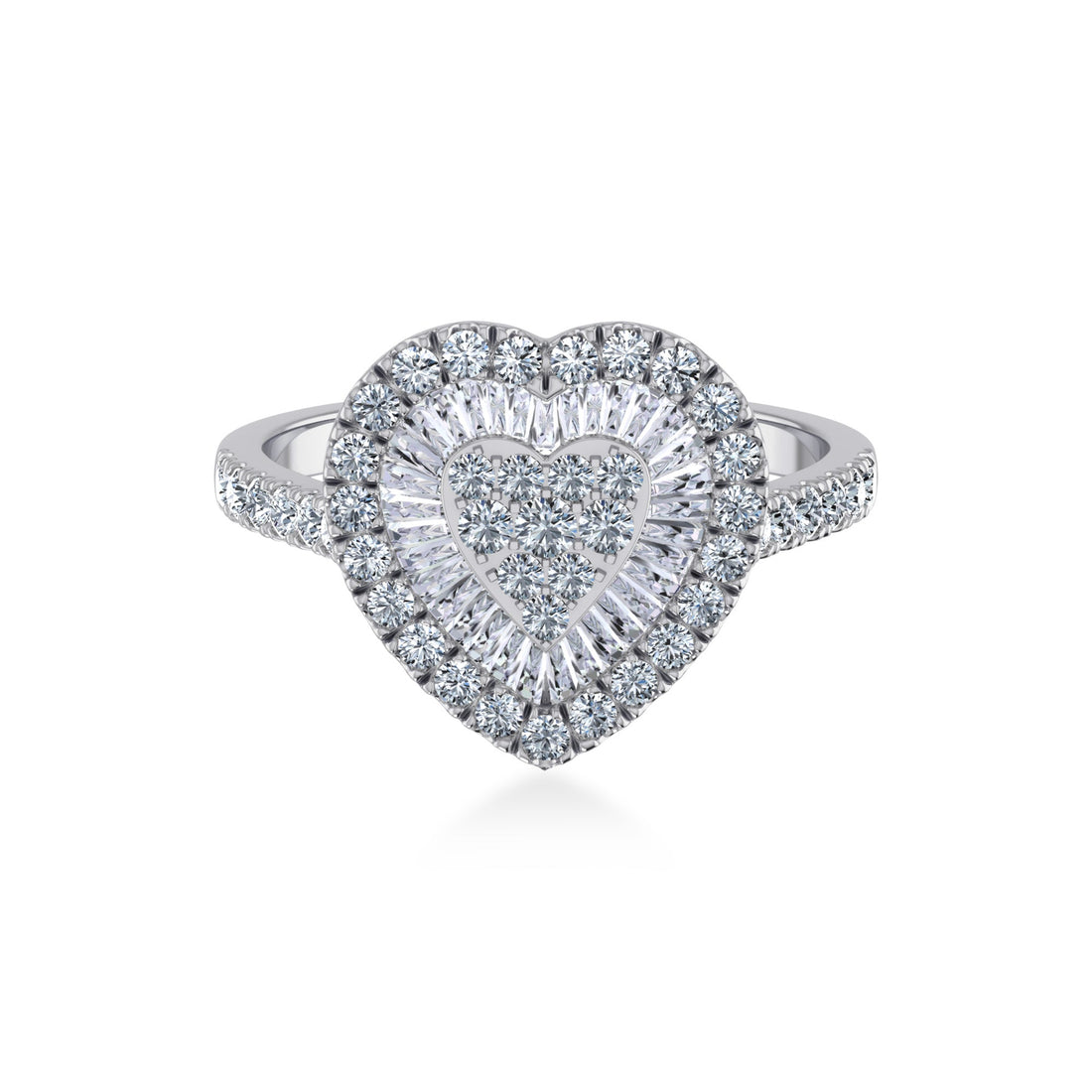 Baguette & Round Heart Lab-Grown Diamond Halo Ring 7