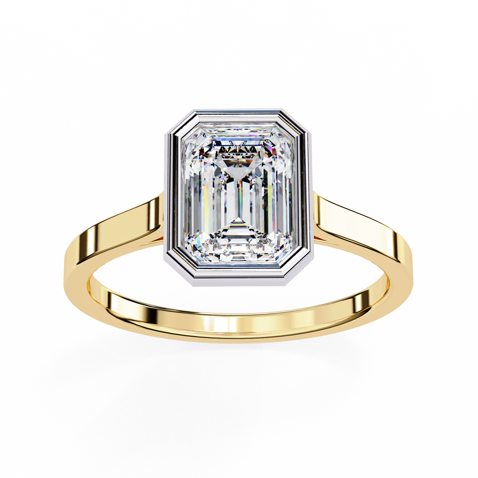 Bezel setting Emerald Cut Lab Grown Diamond Ring