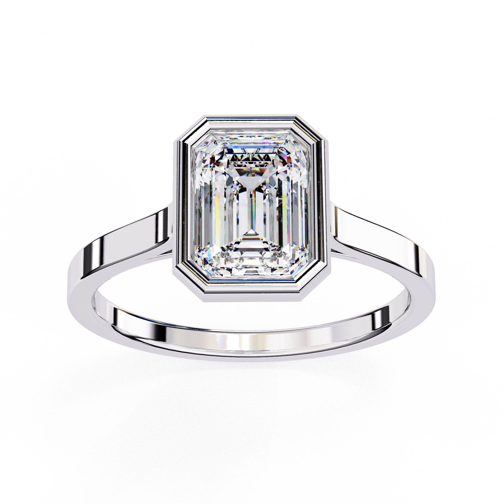 Bezel setting Emerald Cut Lab Grown Diamond Ring 10