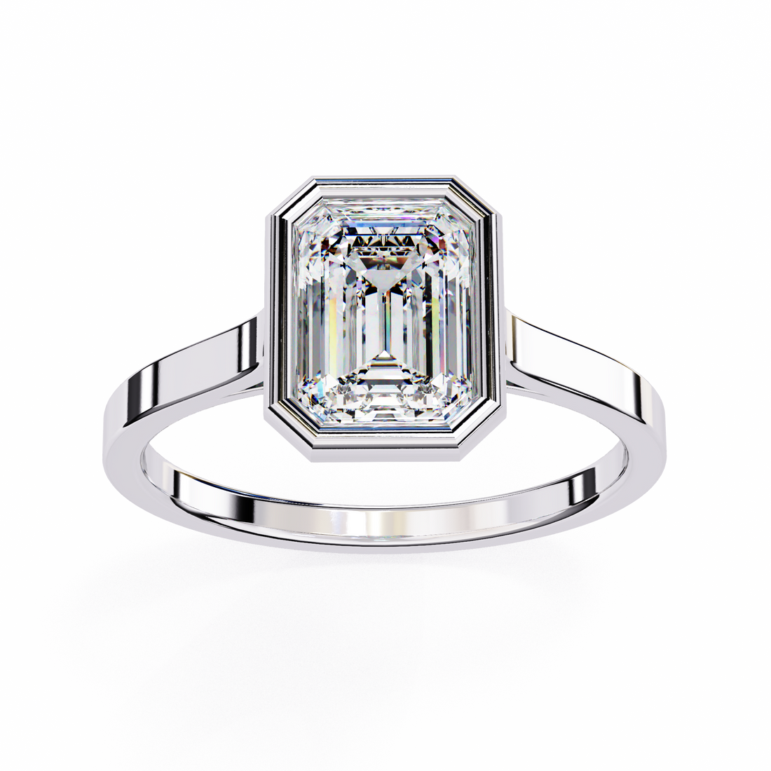 Bezel setting Emerald Cut Lab Grown Diamond Ring 10