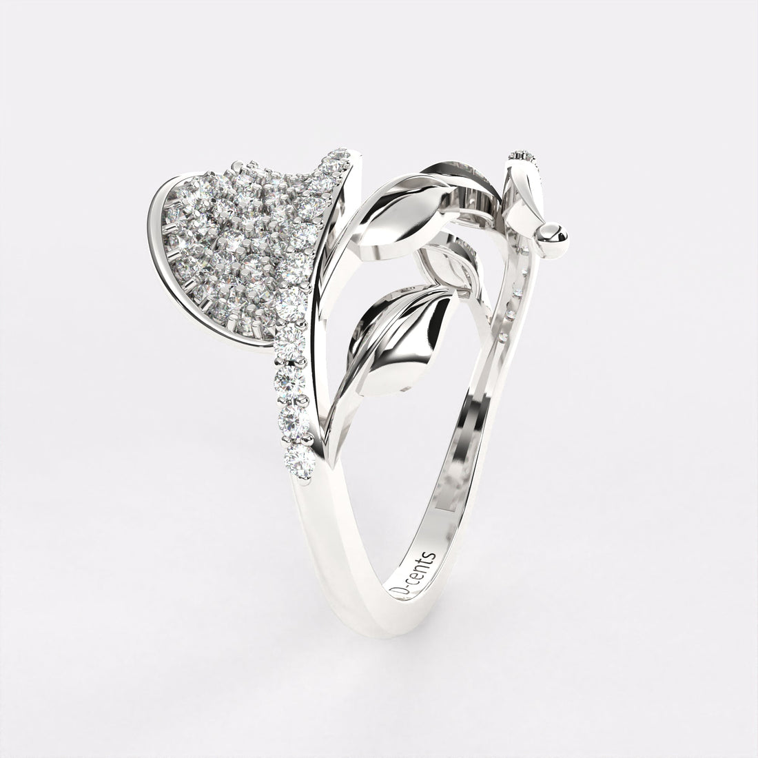 Blossom leafy Diamond Ring in 925 Silver
