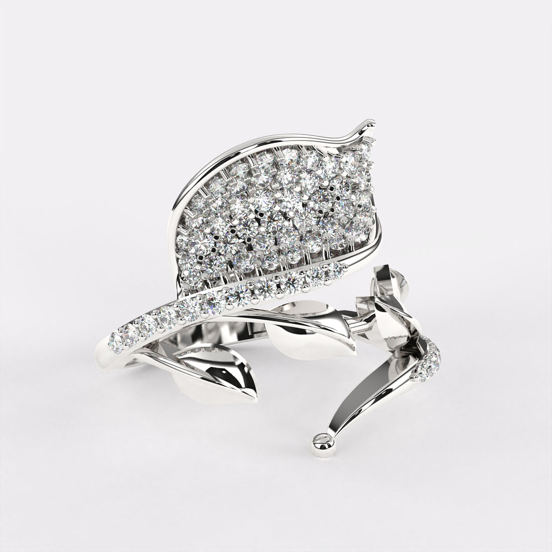 Blossom leafy Diamond Ring in 925 Silver