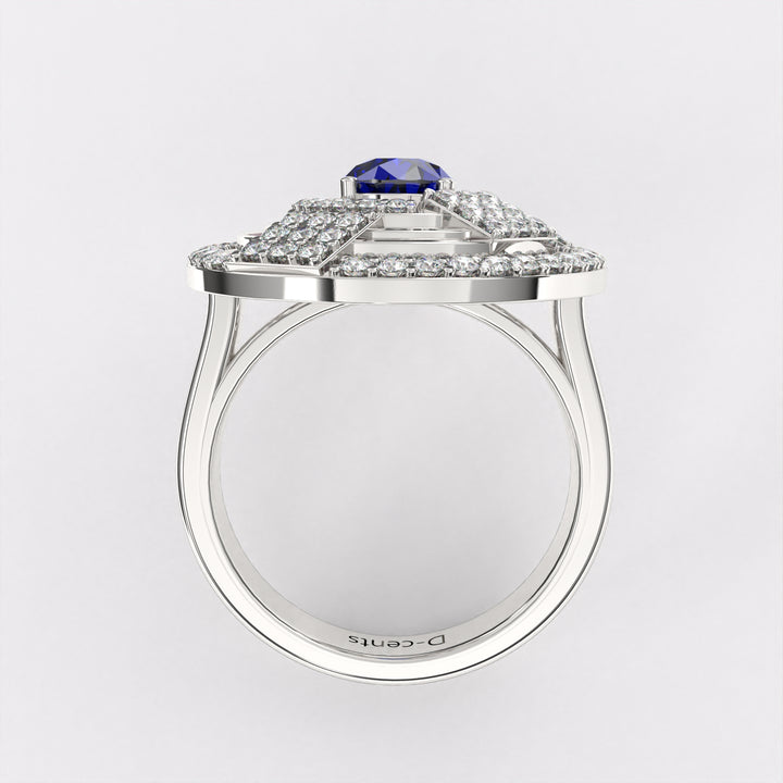 Blue Dropping Diamond Ring in 925 Silver