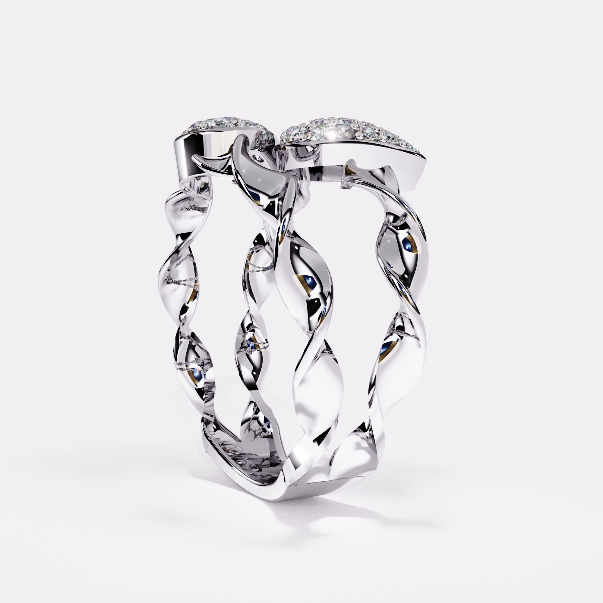 Double Drops Diamond Ring in 925 Silver