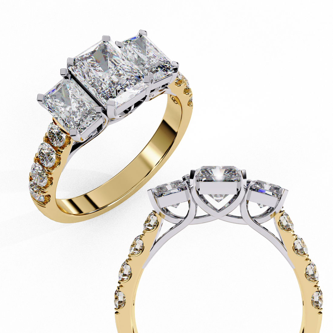 Treble Emerald Diamond Ring