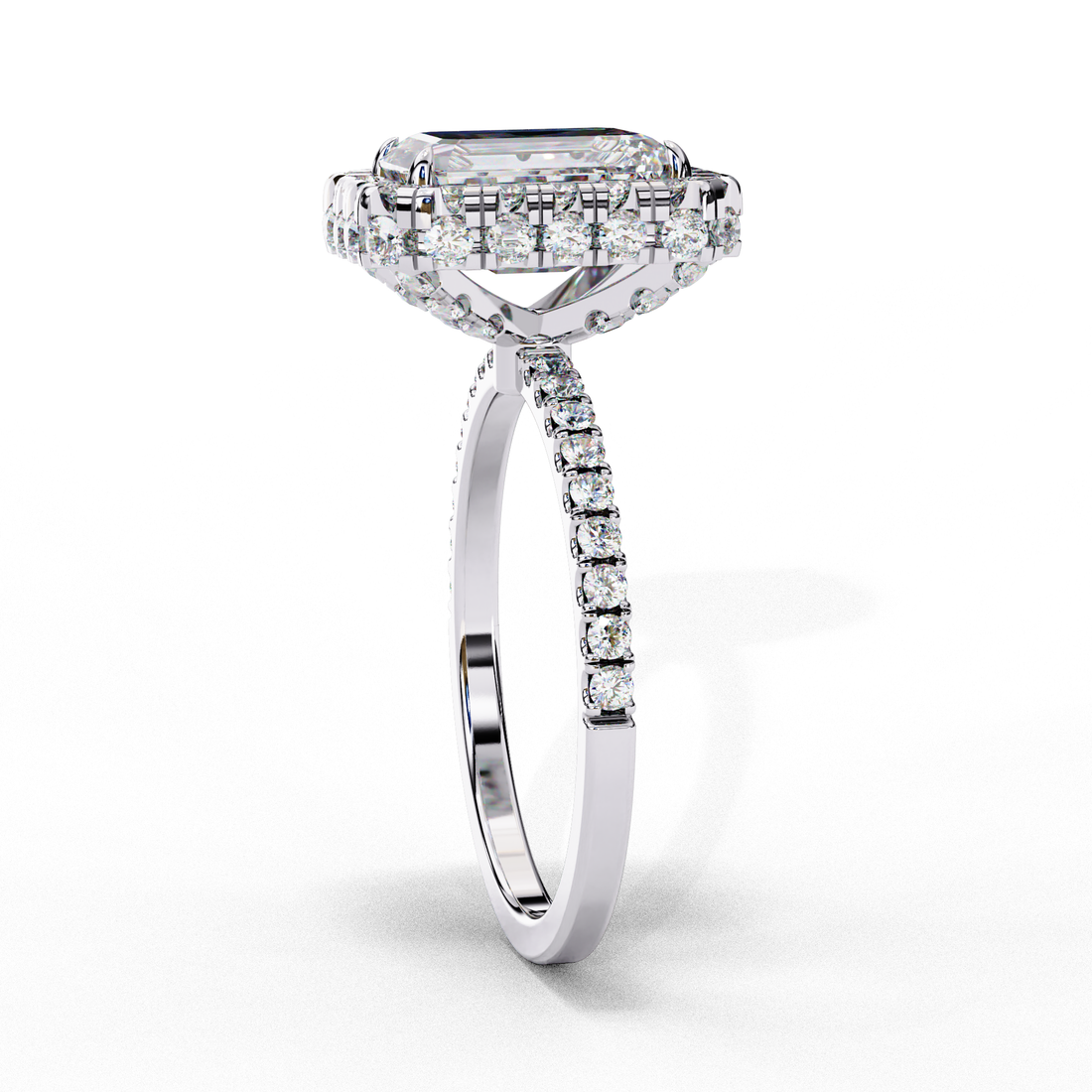 Classic Emerald Cut Solitaire Ring with Pave Band