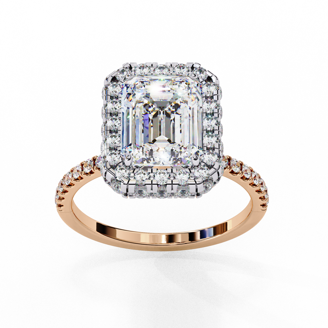 Classic Emerald Cut Solitaire Ring with Pave Band