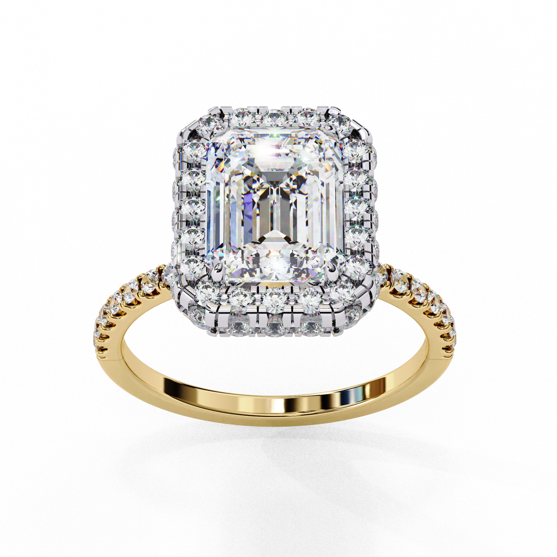 Classic Emerald Cut Solitaire Ring with Pave Band