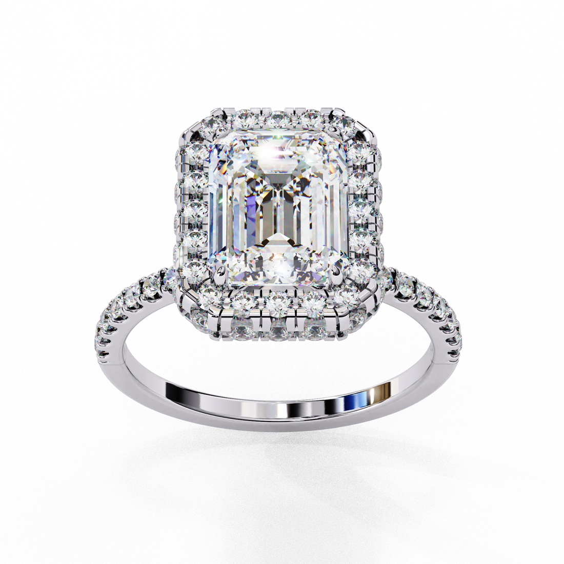 Classic Emerald Cut Solitaire Ring with Pave Band