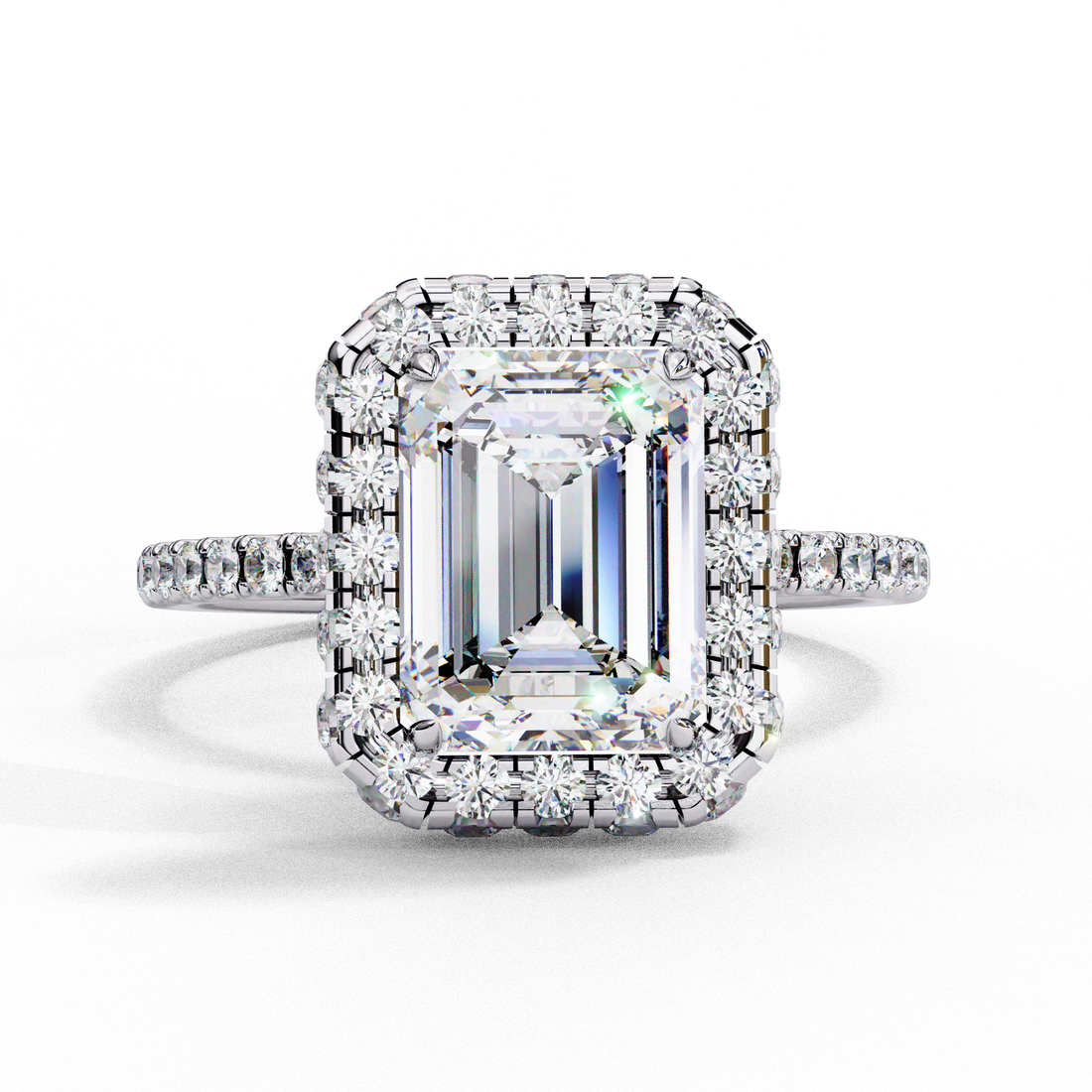 Classic Emerald Cut Solitaire Ring with Pave Band