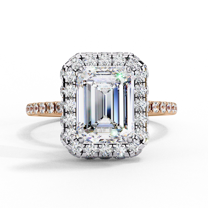 Classic Emerald Cut Solitaire Ring with Pave Band