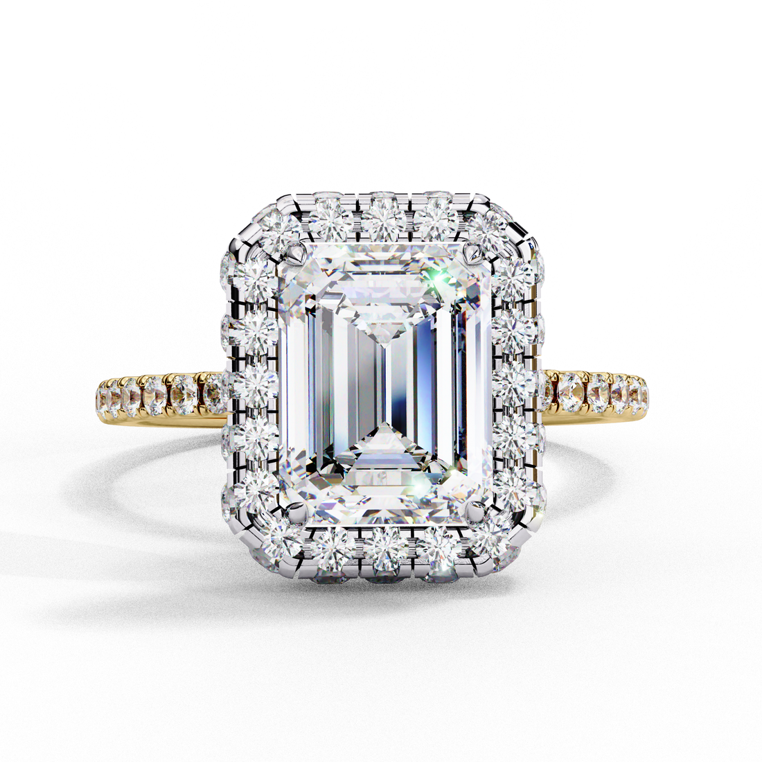 Classic Emerald Cut Solitaire Ring with Pave Band