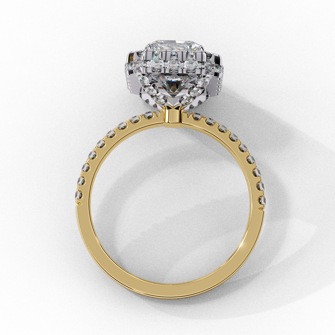 Classic Emerald Cut Solitaire Ring with Pave Band