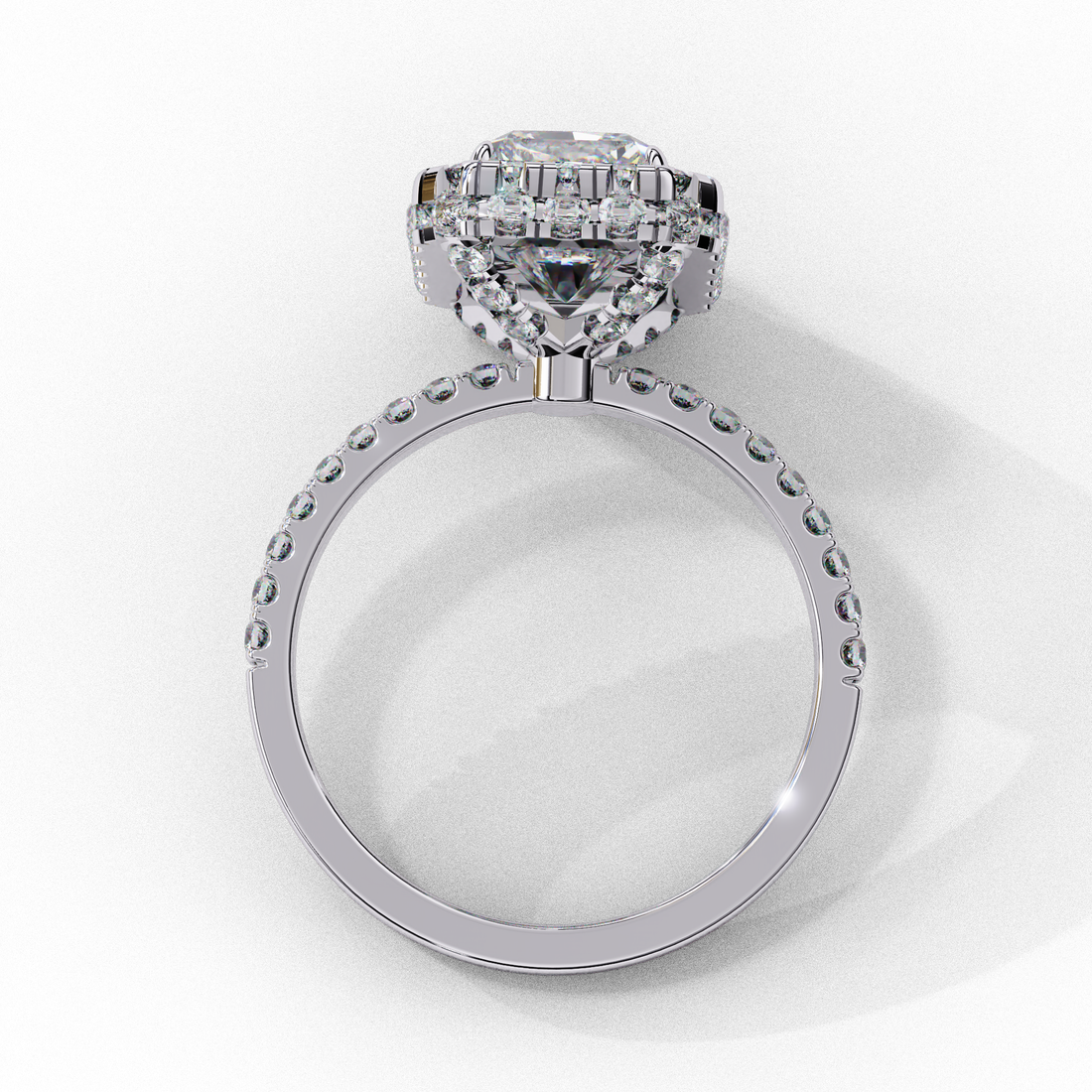 Classic Emerald Cut Solitaire Ring with Pave Band