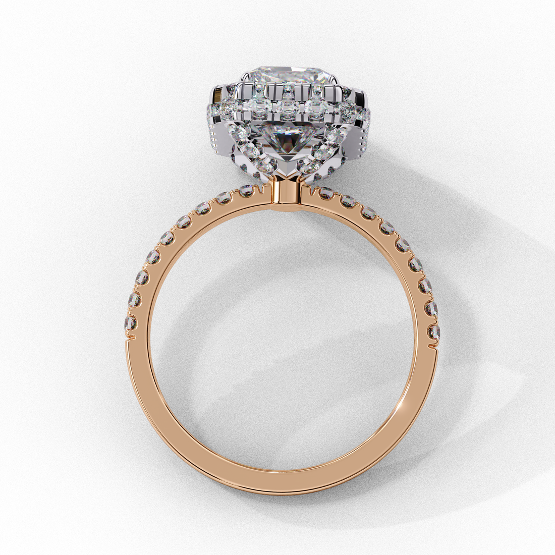 Classic Emerald Cut Solitaire Ring with Pave Band