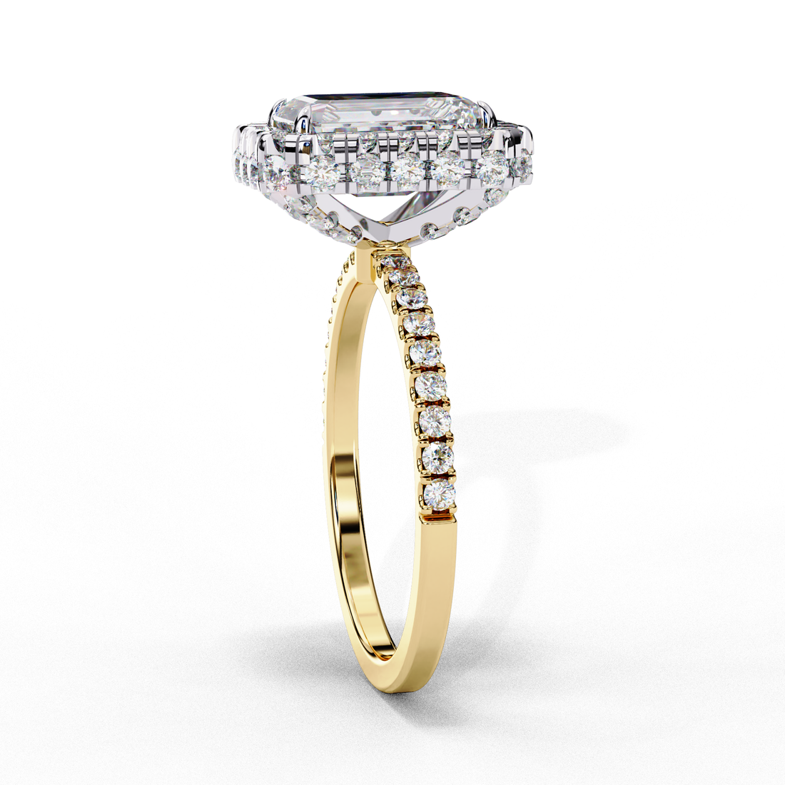 Classic Emerald Cut Solitaire Ring with Pave Band
