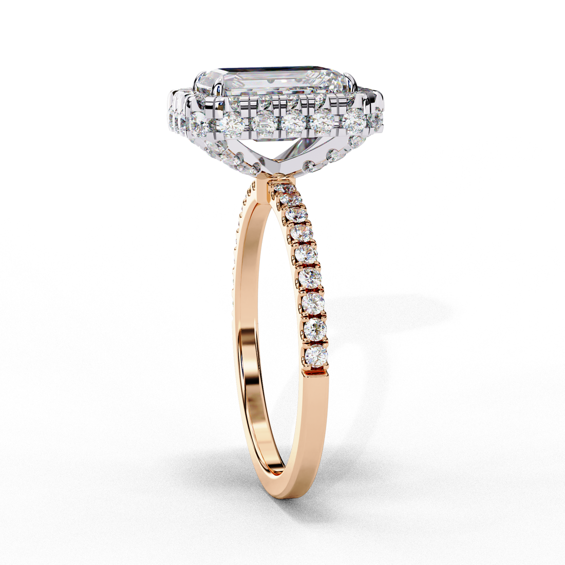 Classic Emerald Cut Solitaire Ring with Pave Band