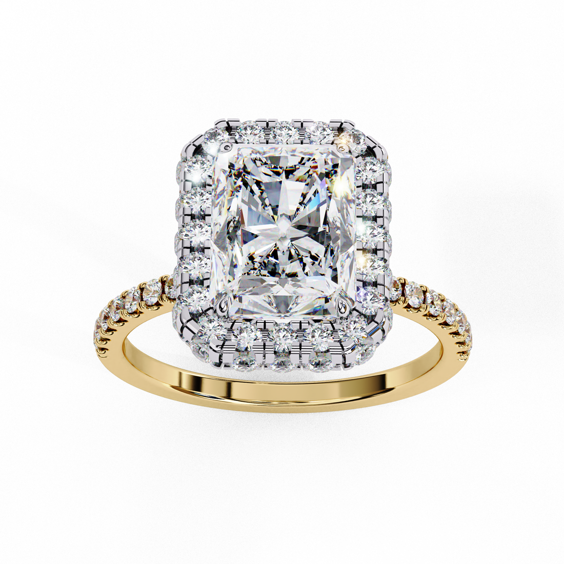 Classic Radiant Cut Solitaire Ring with Pave Band