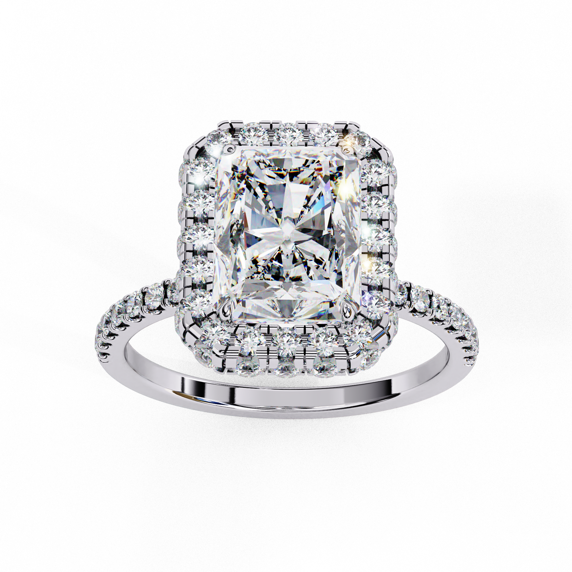 Classic Radiant Cut Solitaire Ring with Pave Ring