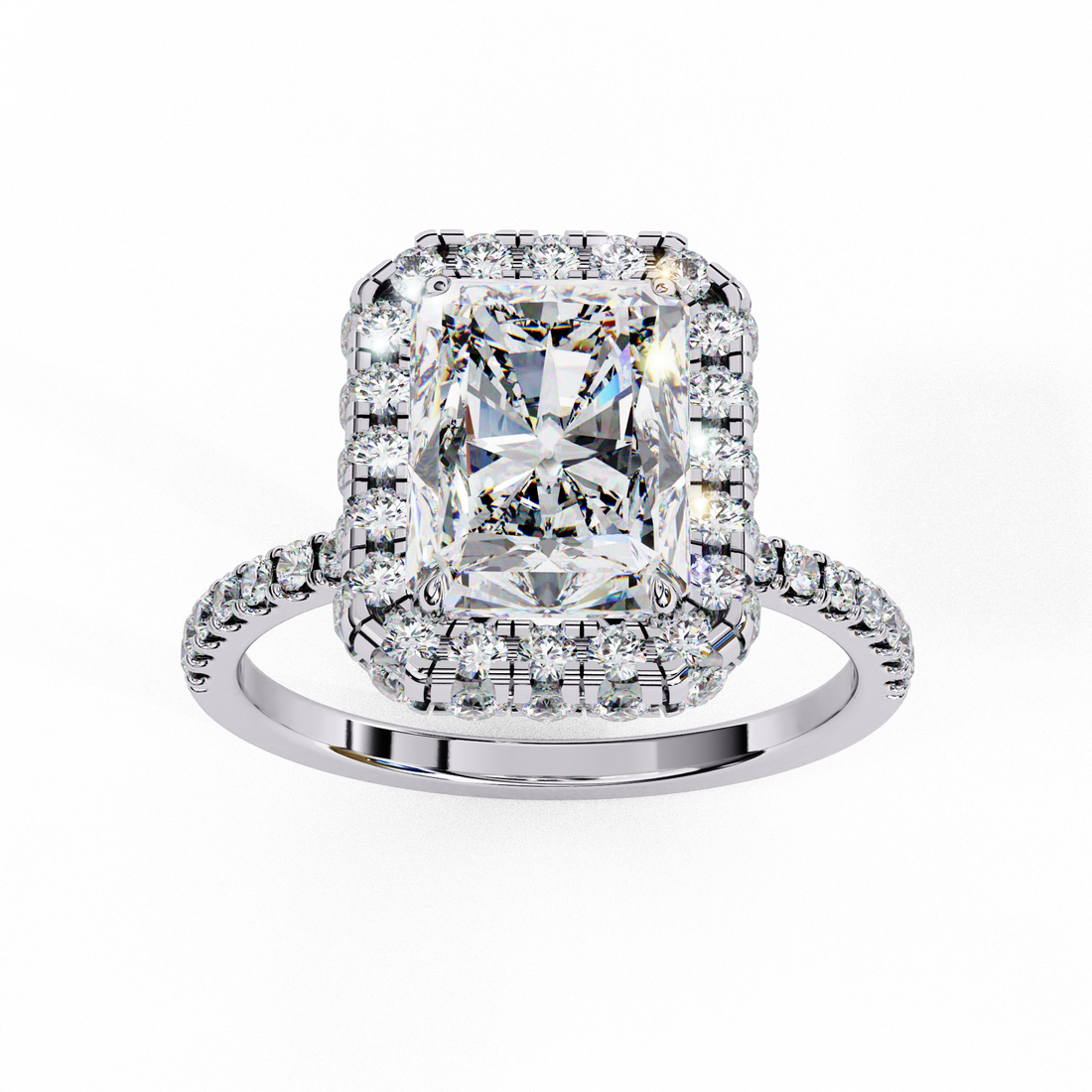 Classic Radiant Cut Solitaire Ring with Pave Band