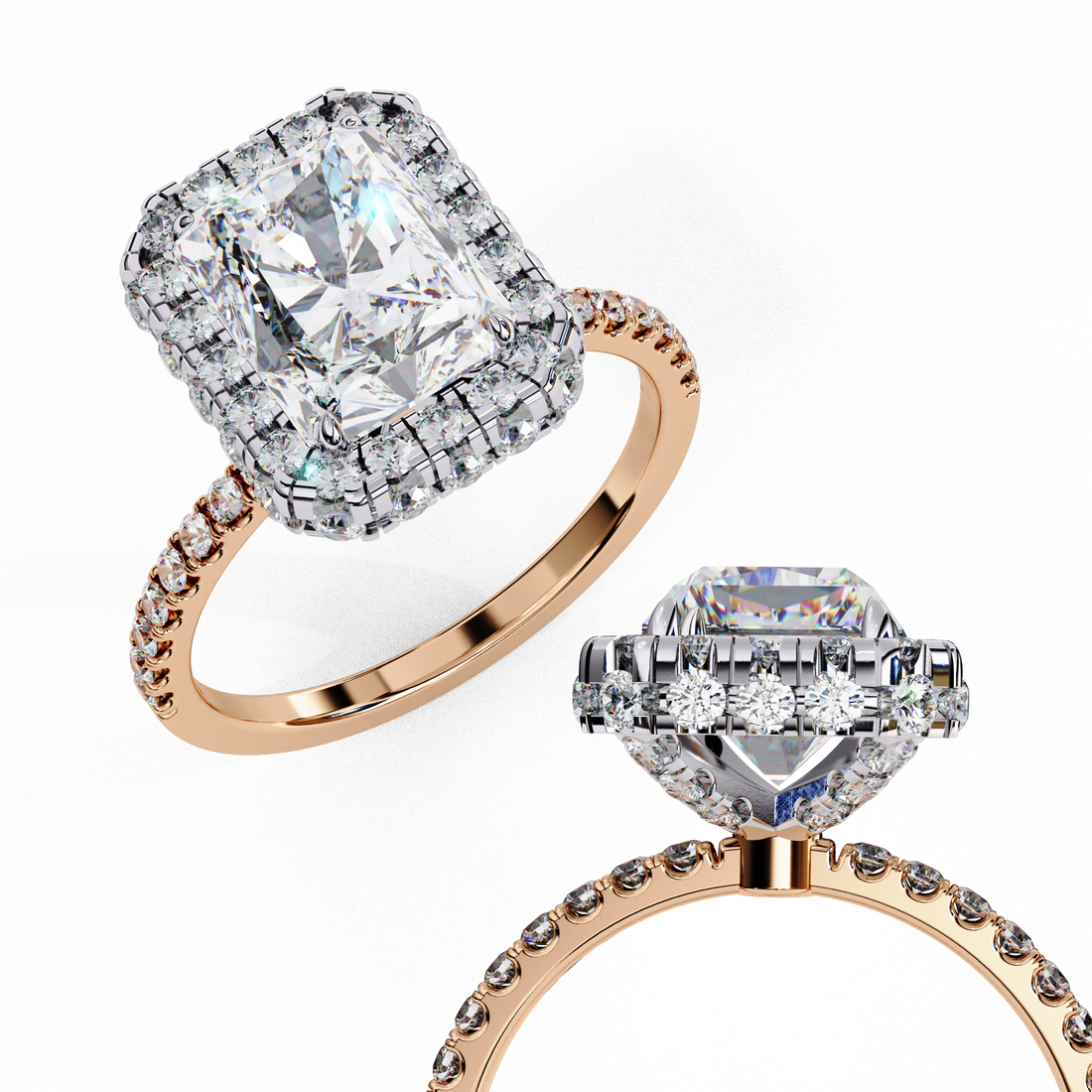Classic Radiant Cut Solitaire Ring with Pave Band