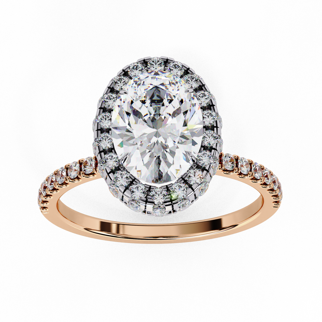 Classic Oval Cut Solitaire Ring with Pave Band