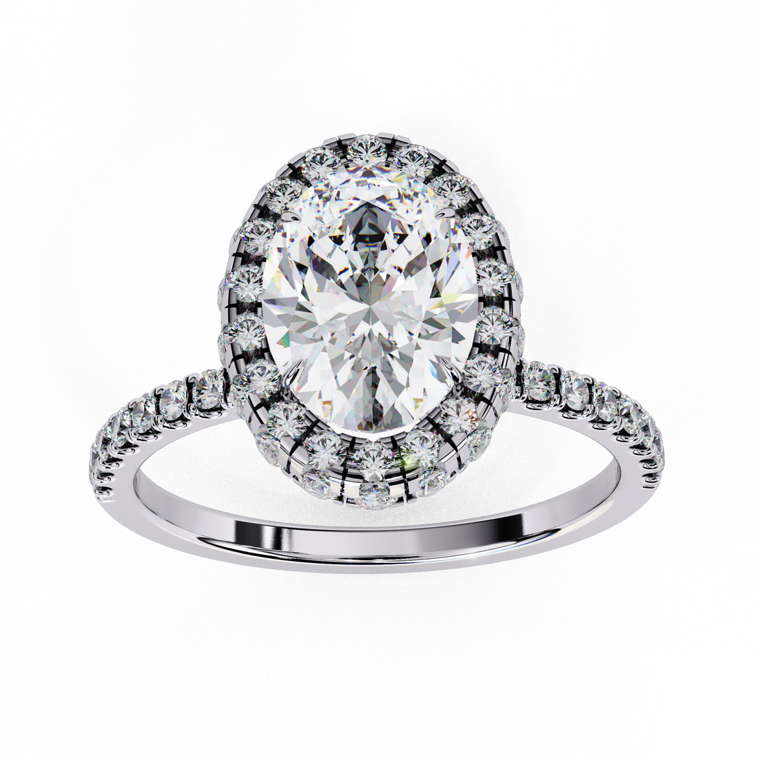 Classic Oval Cut Solitaire Ring with Pave Band