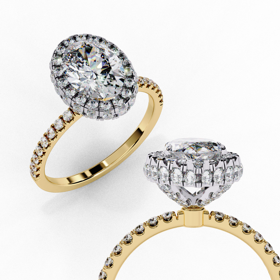 Classic Oval Cut Solitaire Ring with Pave Band
