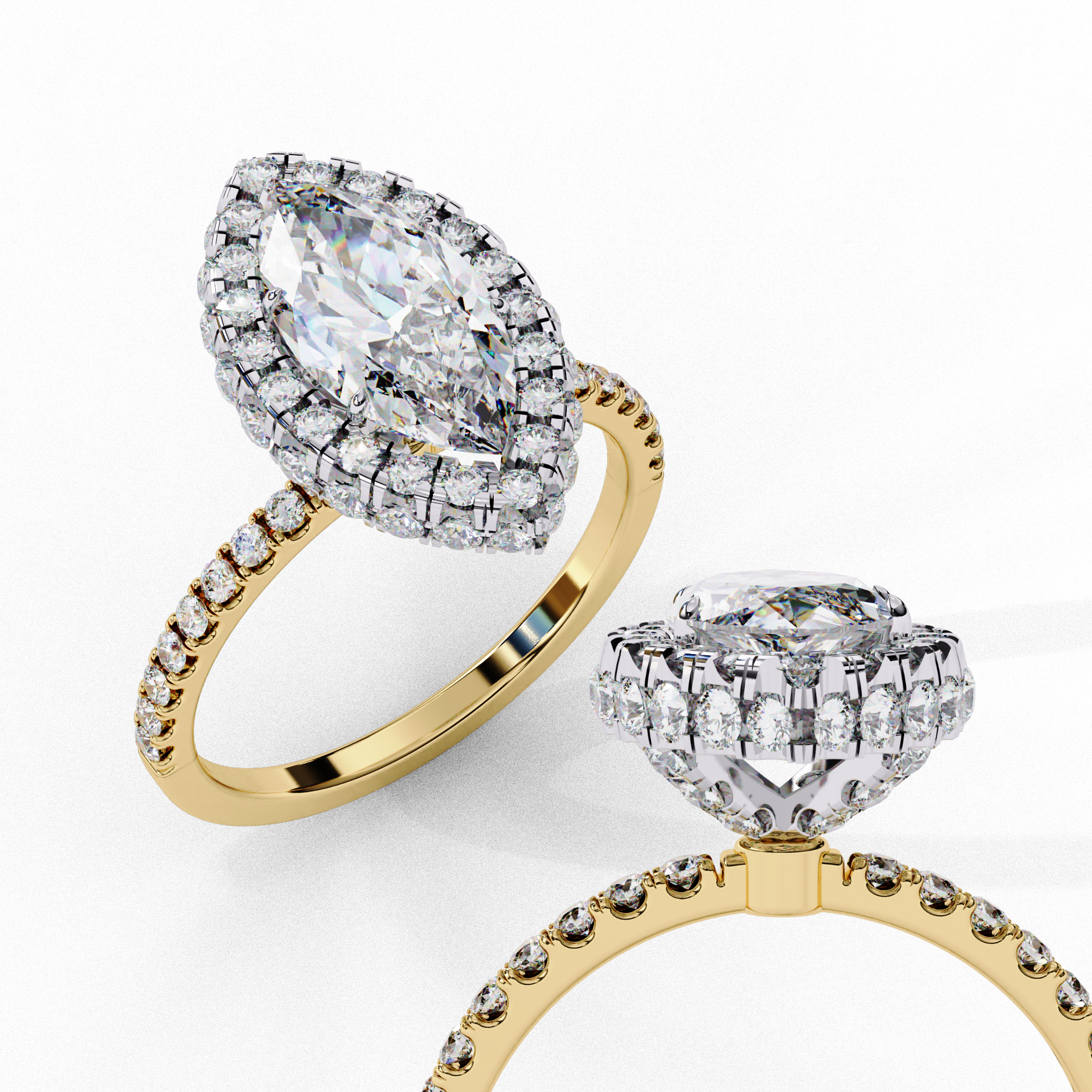 Classic Marquise Cut Solitaire Ring with Pave Ring