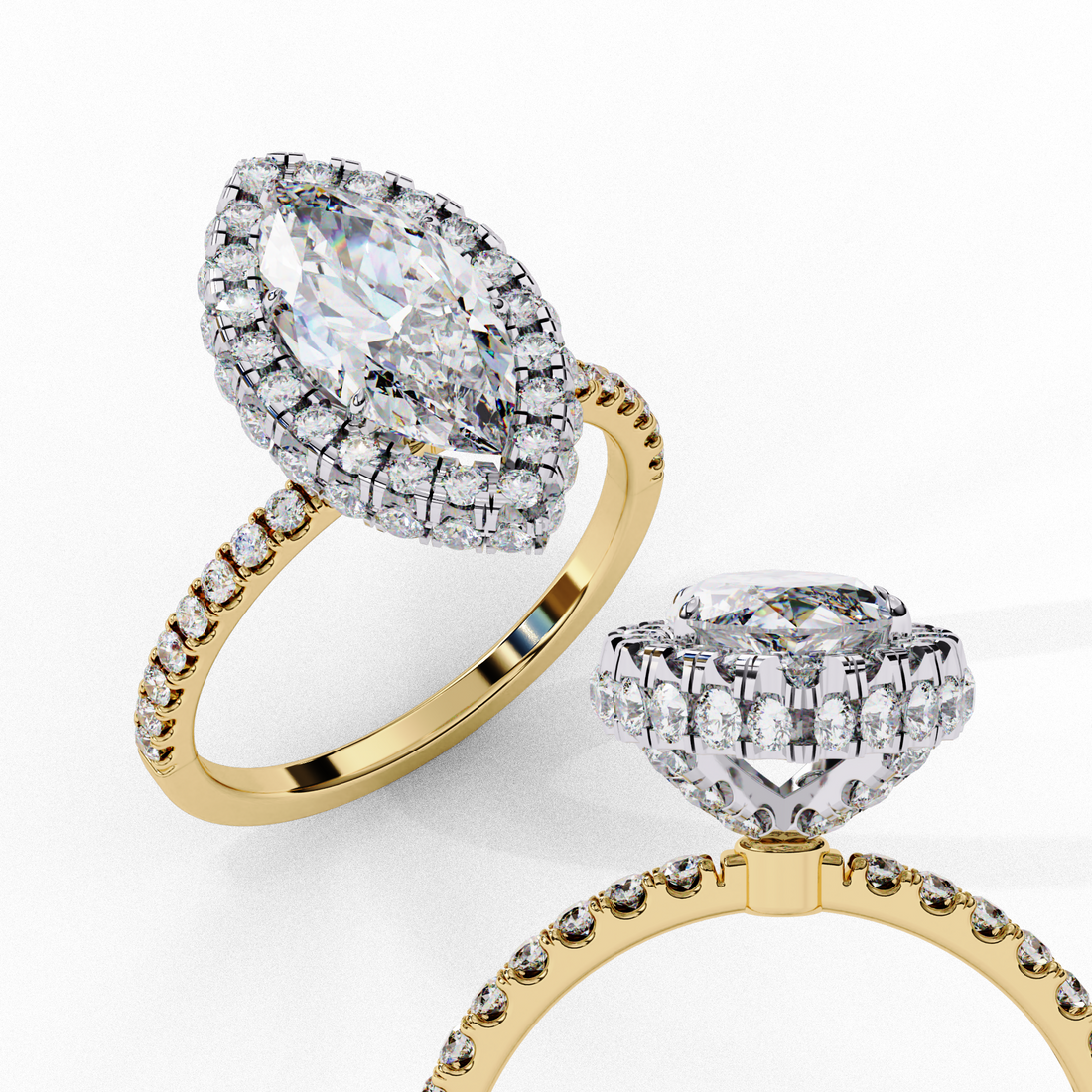 Classic Marquise Cut Solitaire Ring with Pave Band
