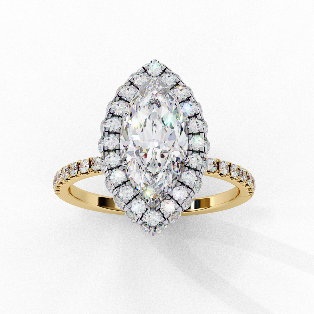 Classic Marquise Cut Solitaire Ring with Pave Band