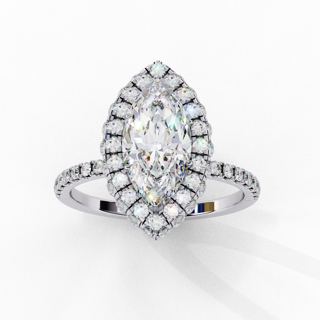 Classic Marquise Cut Solitaire Ring with Pave Band