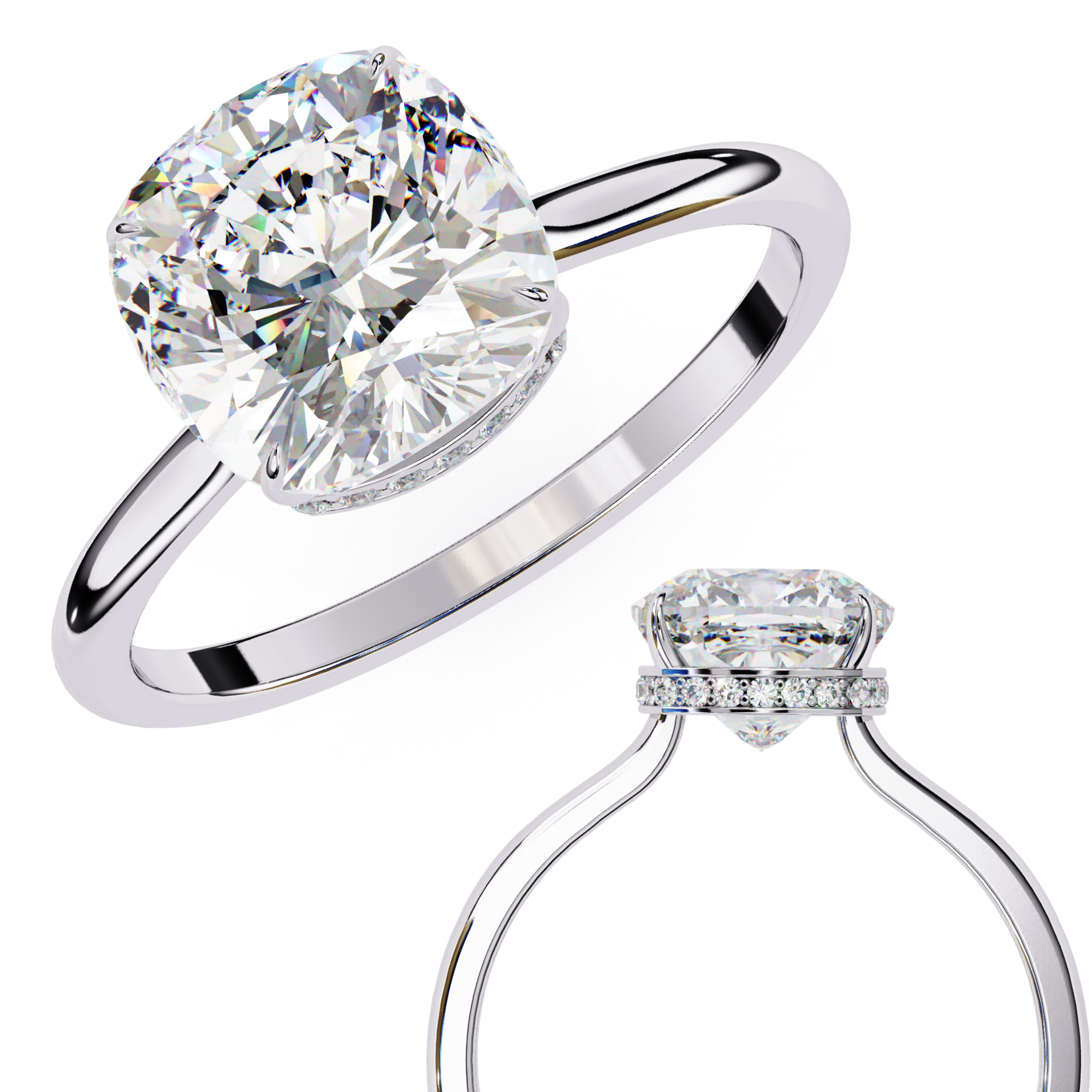 Halo Cushion Cut Lab Diamond Solitaire Ring