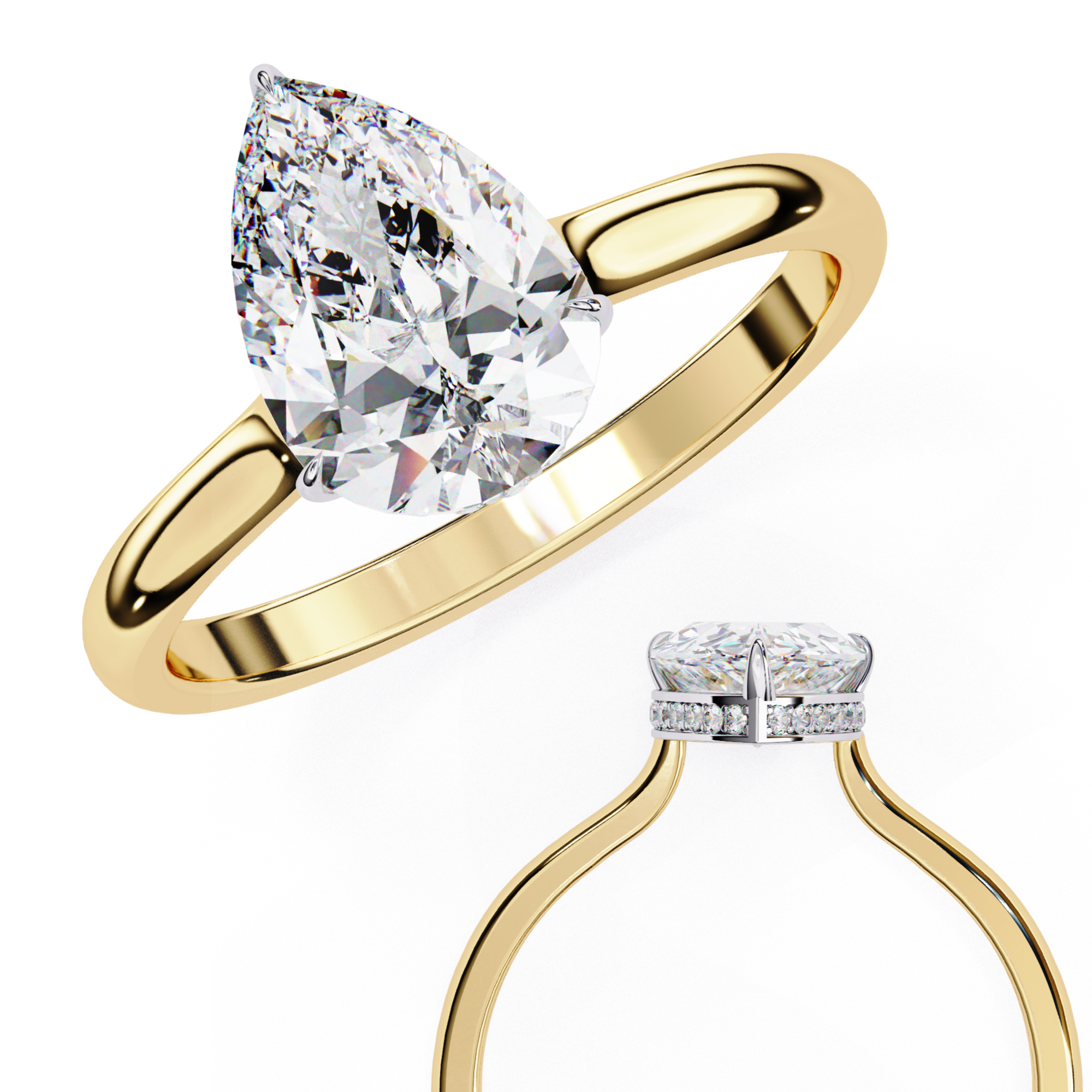 Hidden Halo Pear Lab Grown Diamond Ring