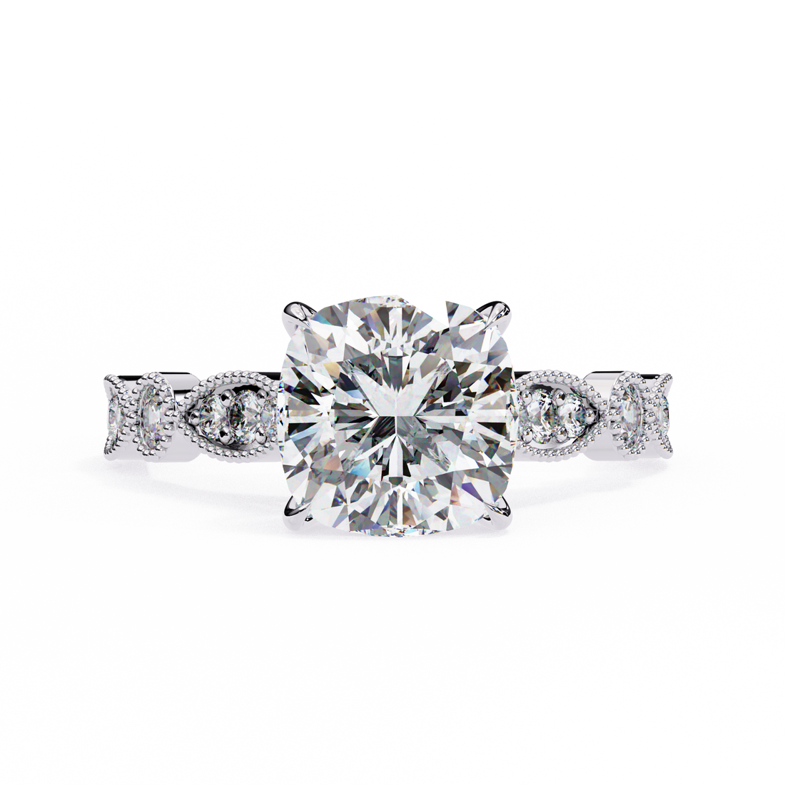 Cushion Cut Diamond Engagement Ring – Vintage Milgrain