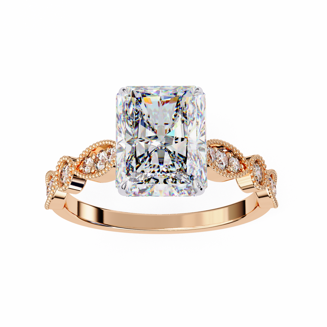 Radiant Cut Diamond Engagement Ring – Vintage Milgrain