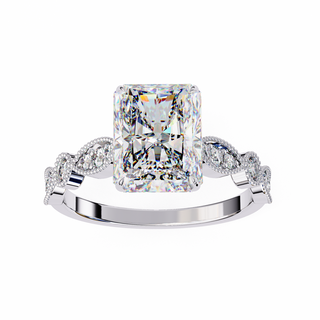 Radiant Cut Diamond Engagement Ring – Vintage Milgrain