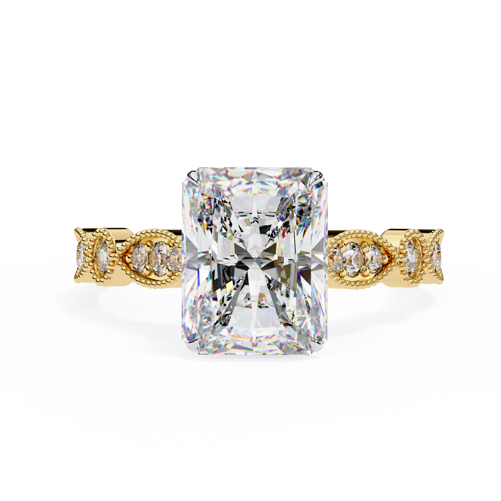 Radiant Cut Diamond Engagement Ring – Vintage Milgrain