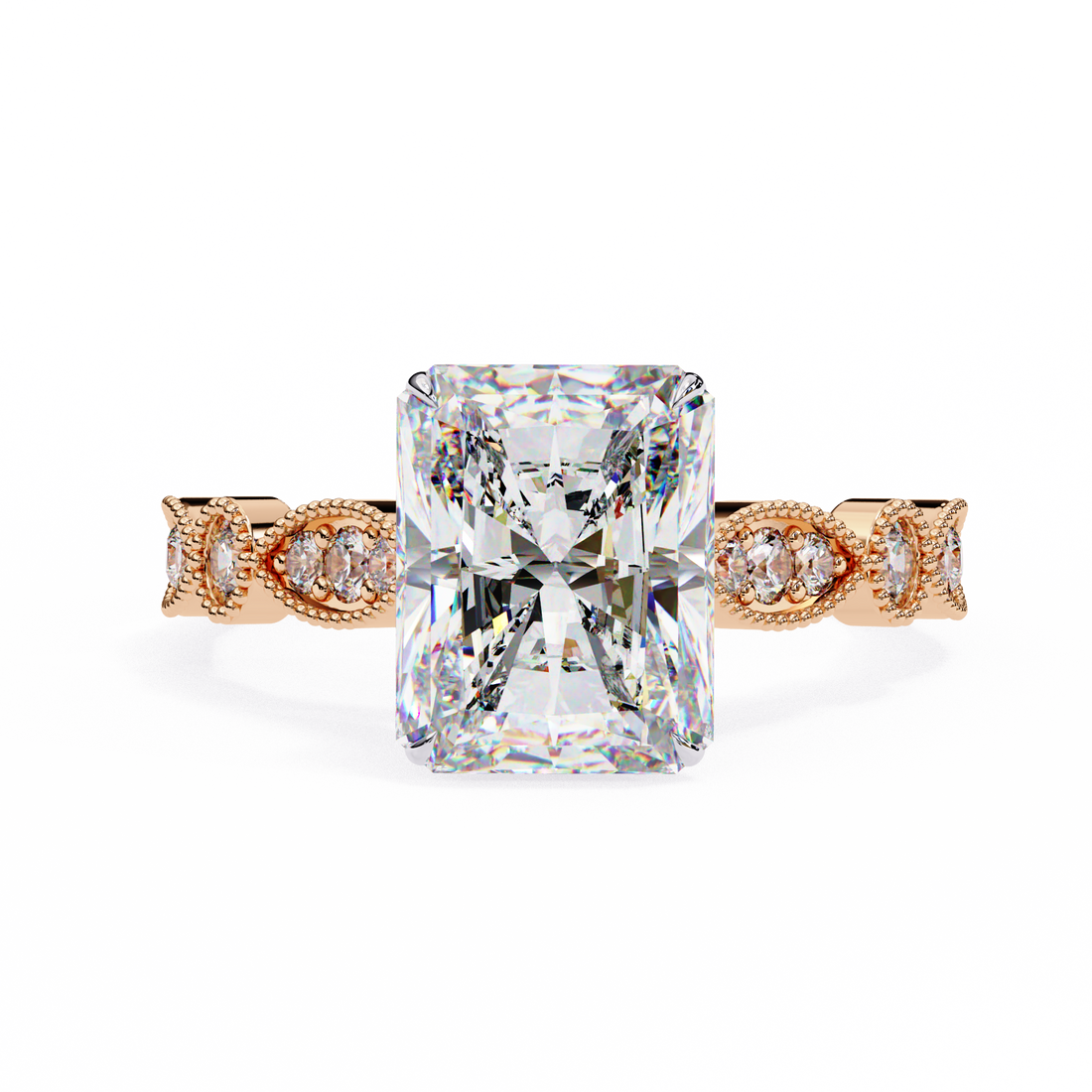 Radiant Cut Diamond Engagement Ring – Vintage Milgrain