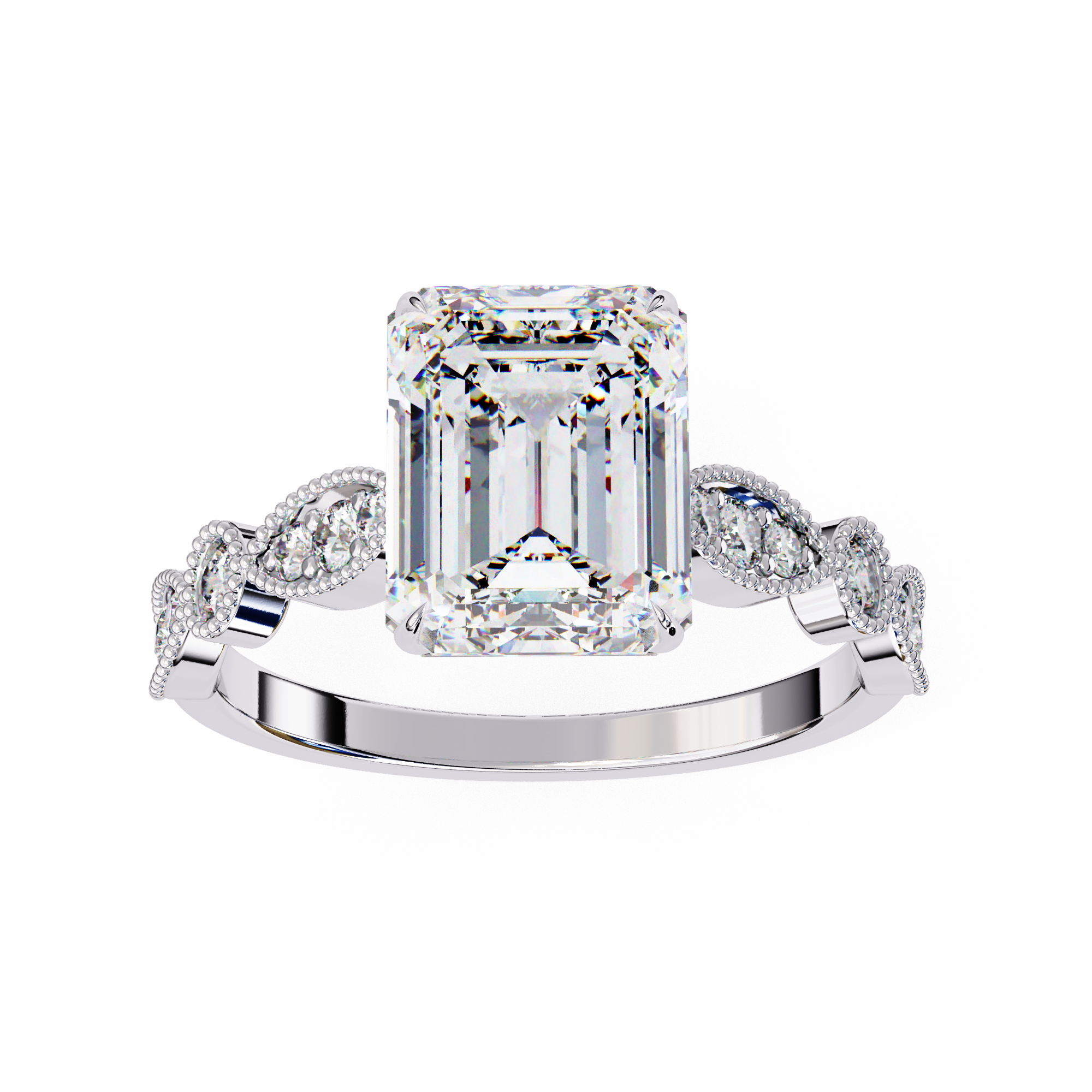Emerald Cut Diamond Engagement Ring – Vintage Milgrain  Gold Setting