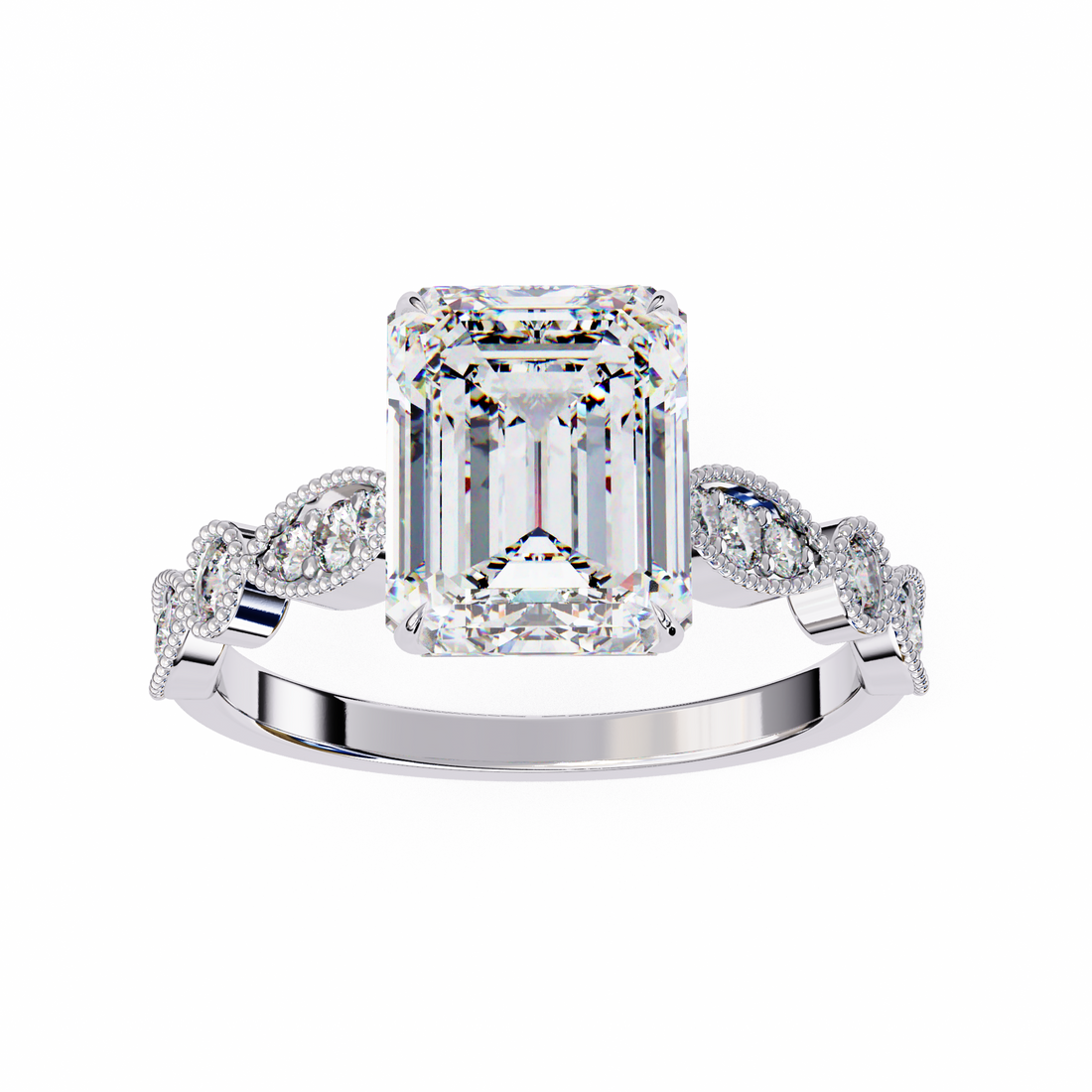 Emerald Cut Diamond Engagement Ring – Vintage Milgrain  Gold Setting