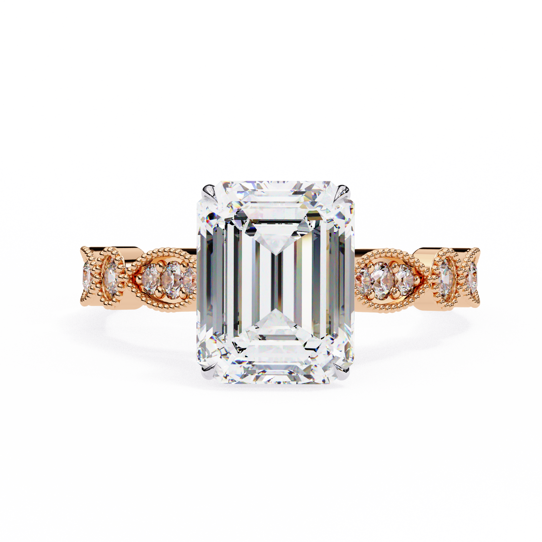 Emerald Cut Diamond Engagement Ring – Vintage Milgrain  Gold Setting