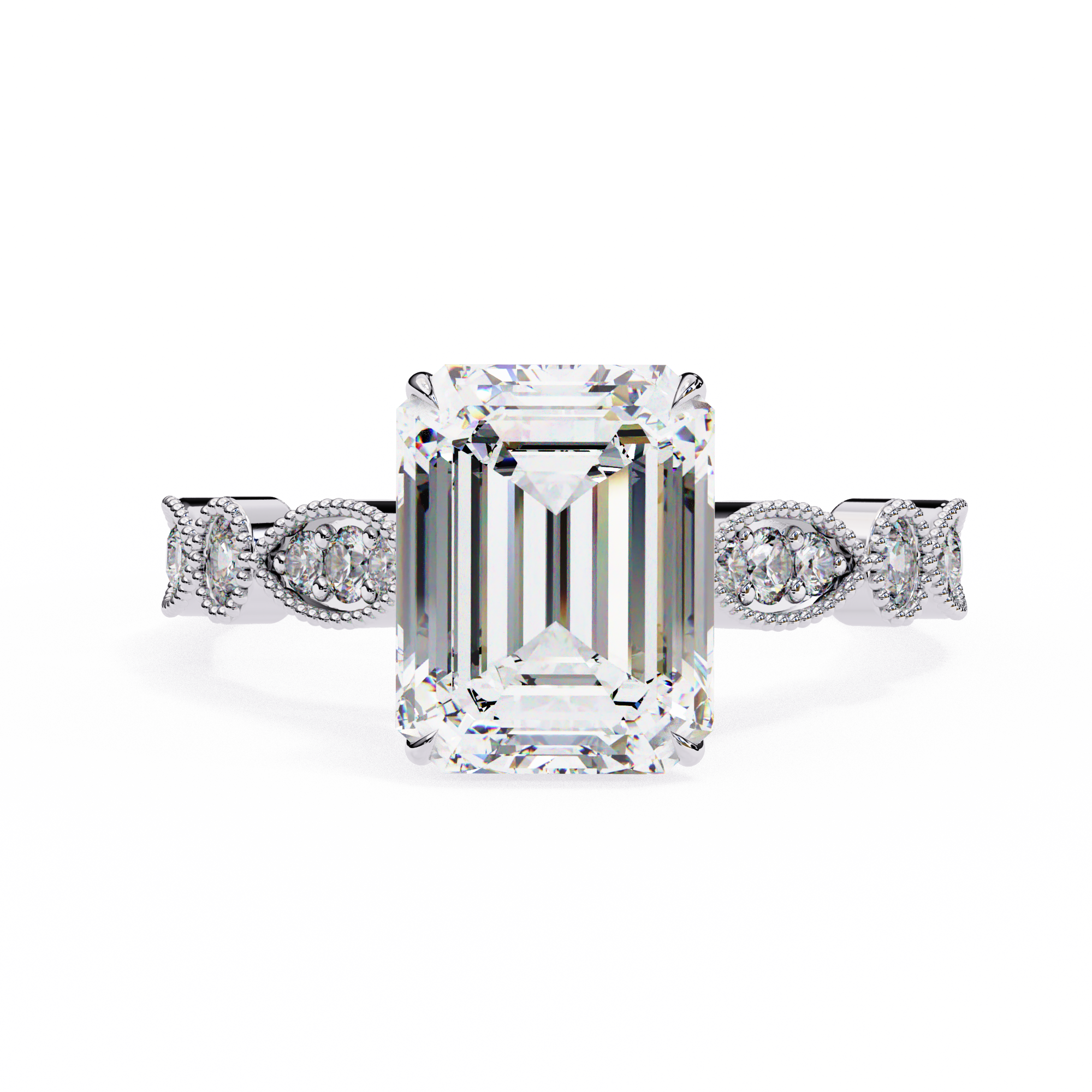 Emerald Cut Diamond Engagement Ring – Vintage Milgrain  Gold Setting