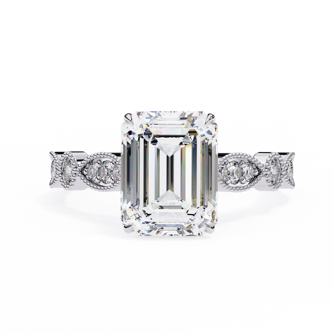 Emerald Cut Diamond Engagement Ring – Vintage Milgrain  Gold Setting