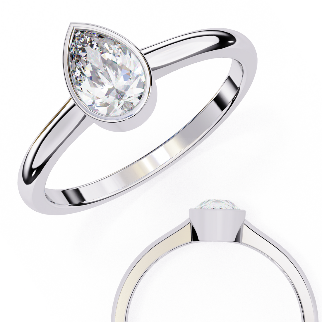 Bezel setting Pear Cut Lab Grown Diamond Ring
