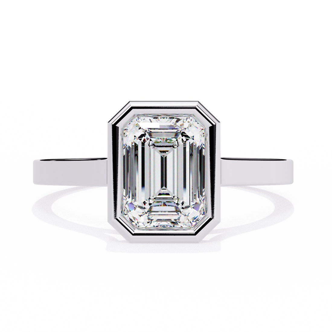 Bezel setting Emerald Cut Lab Grown Diamond Ring