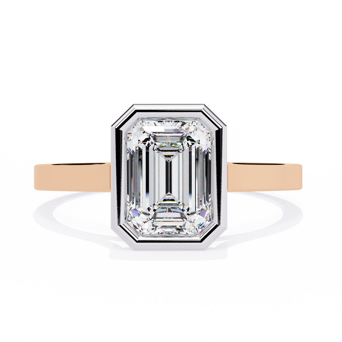 Bezel setting Emerald Cut Lab Grown Diamond Ring
