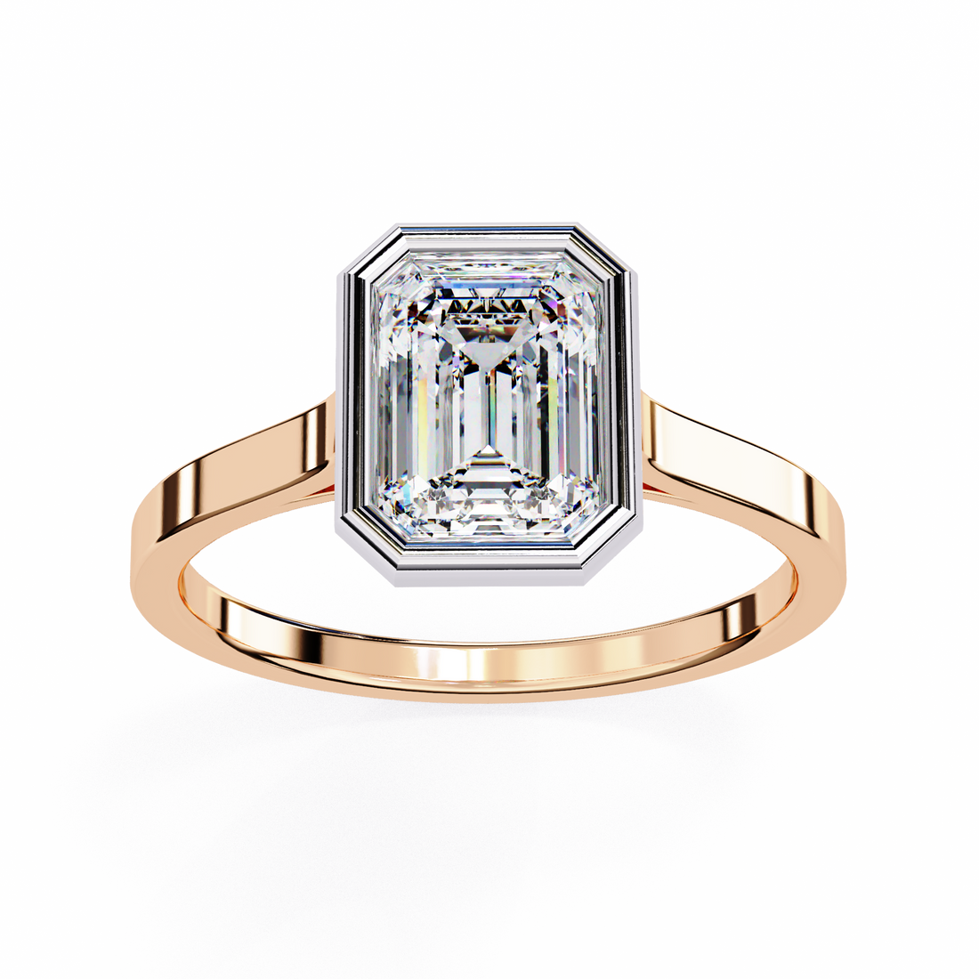 Bezel setting Emerald Cut Lab Grown Diamond Ring