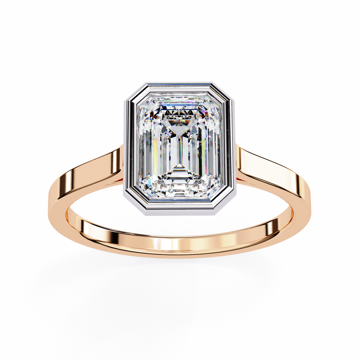 Bezel setting Emerald Cut Lab Grown Diamond Ring